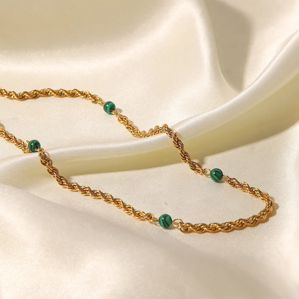 SISSLIA 2024 Trend Natural Malachite High Sense Niche Design Collarbone Twist Non-Fading Necklace for Women