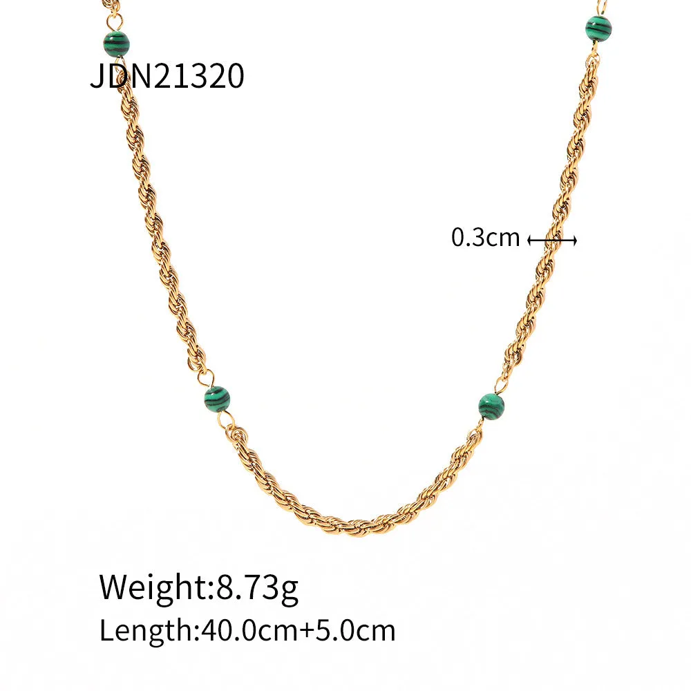 SISSLIA 2024 Trend Natural Malachite High Sense Niche Design Collarbone Twist Non-Fading Necklace for Women