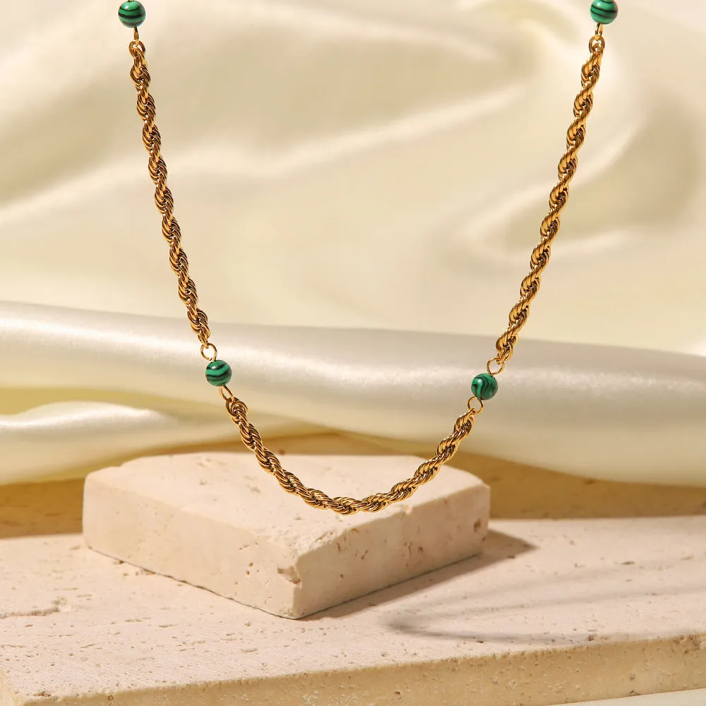 SISSLIA 2024 Trend Natural Malachite High Sense Niche Design Collarbone Twist Non-Fading Necklace for Women