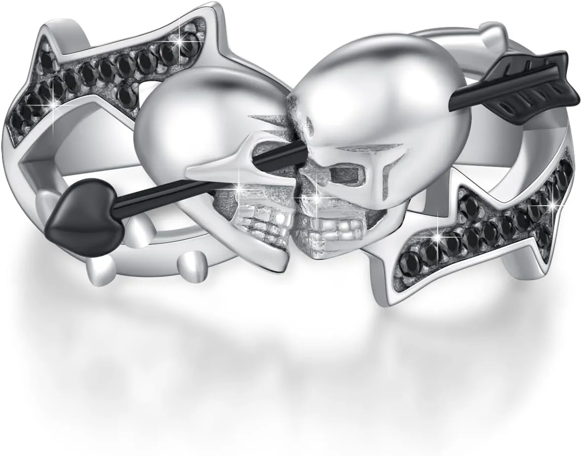 Skull Ring 925 Sterling Silver Adjustable Couple Skull Ring Vintage Gothic Skull Jewelry Gift for Women Men