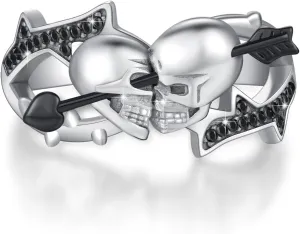 Skull Ring 925 Sterling Silver Adjustable Couple Skull Ring Vintage Gothic Skull Jewelry Gift for Women Men