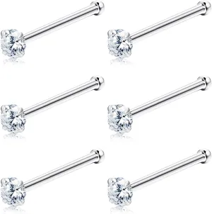 Sllaiss 6Pcs 20G Sets with Austria Zirconia Nose Ring Studs 316L Stainless Steel Hypoallergenic 1.5mm 2mm Nose Piercing Set Body Jewelry