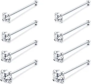 Sllaiss Sterling Silver Tiny Nose Rings Studs Set 22G 20G Multi-style CZ Bone Nose Piercing Jewelry for Women Men 1.5mm 2mm 2.5mm 3mm