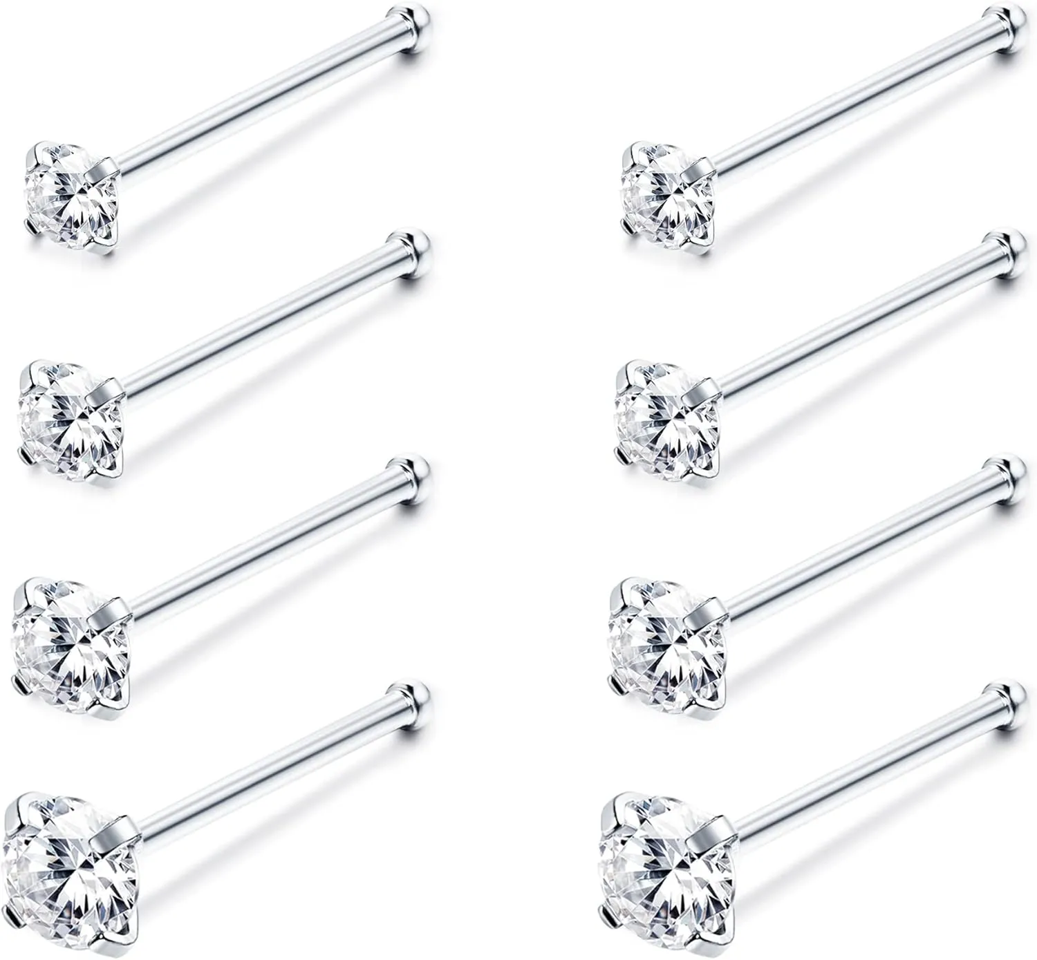 Sllaiss Sterling Silver Tiny Nose Rings Studs Set 22G 20G Multi-style CZ Bone Nose Piercing Jewelry for Women Men 1.5mm 2mm 2.5mm 3mm