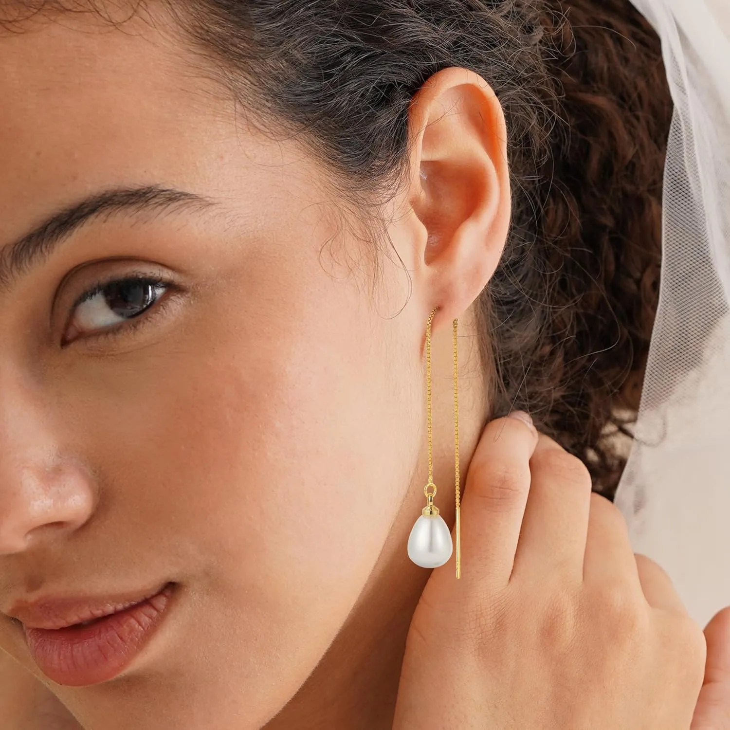 SLOONG Gold Dangle Earrings for Women, Long Hanging Gold Chain Earrings Trendy Hypoallergenic Dangling CZ Pearl Threader Earrings for Women Jewelry