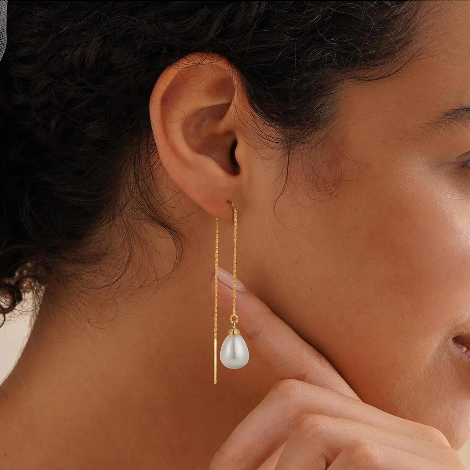 SLOONG Gold Dangle Earrings for Women, Long Hanging Gold Chain Earrings Trendy Hypoallergenic Dangling CZ Pearl Threader Earrings for Women Jewelry