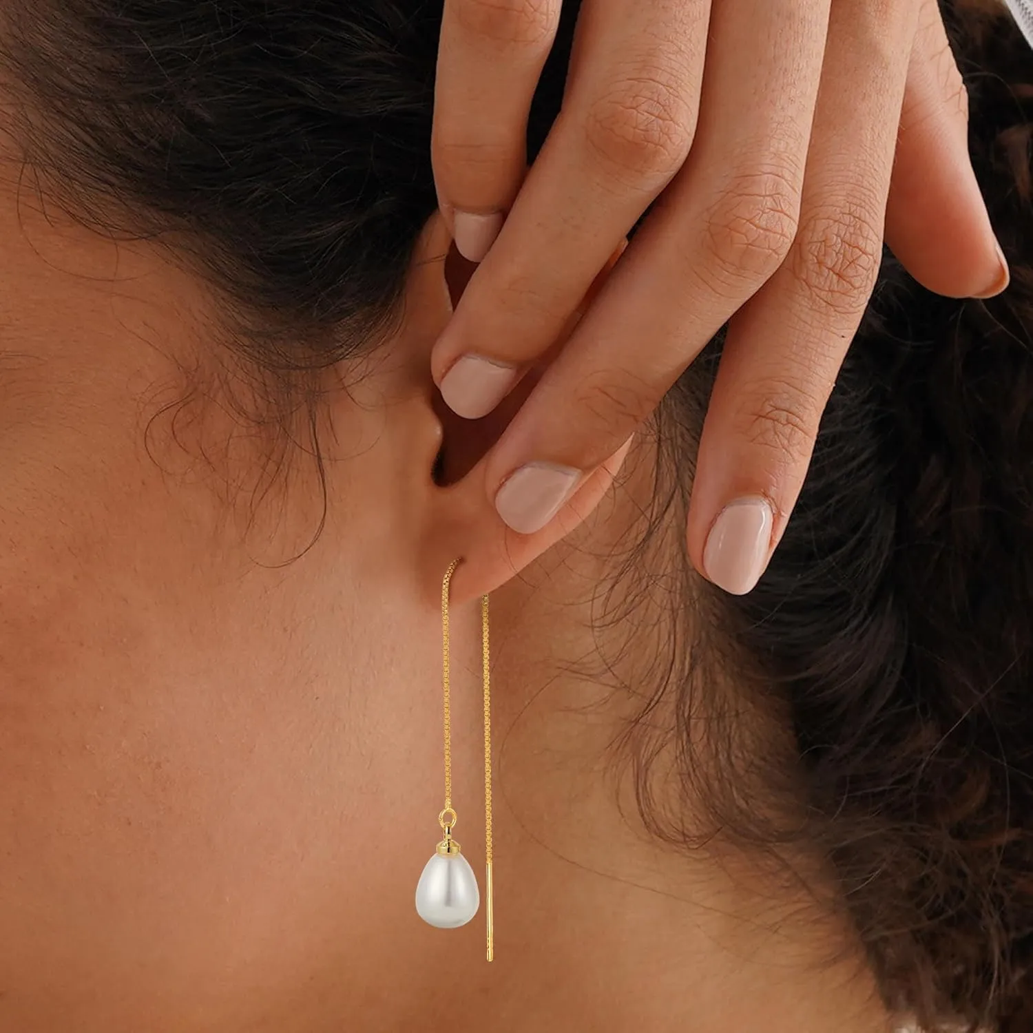 SLOONG Gold Dangle Earrings for Women, Long Hanging Gold Chain Earrings Trendy Hypoallergenic Dangling CZ Pearl Threader Earrings for Women Jewelry