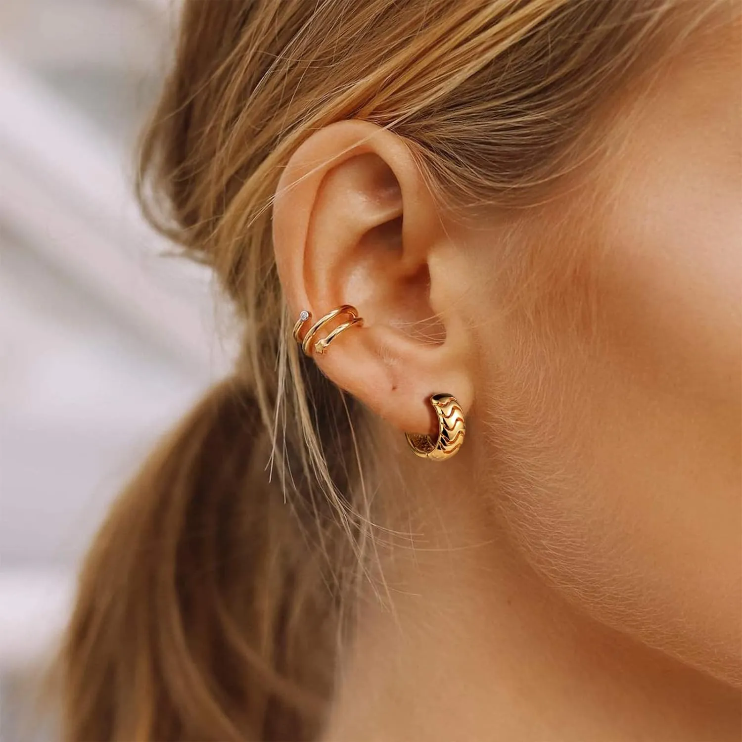 Small Gold Chunky Huggie Hoop Earrings, 14K Gold Plated Thick Huggie Earring, Lightweight Chunky Gold Hoops Earrings for Women