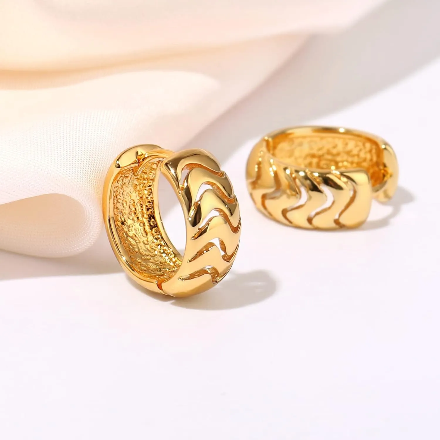 Small Gold Chunky Huggie Hoop Earrings, 14K Gold Plated Thick Huggie Earring, Lightweight Chunky Gold Hoops Earrings for Women