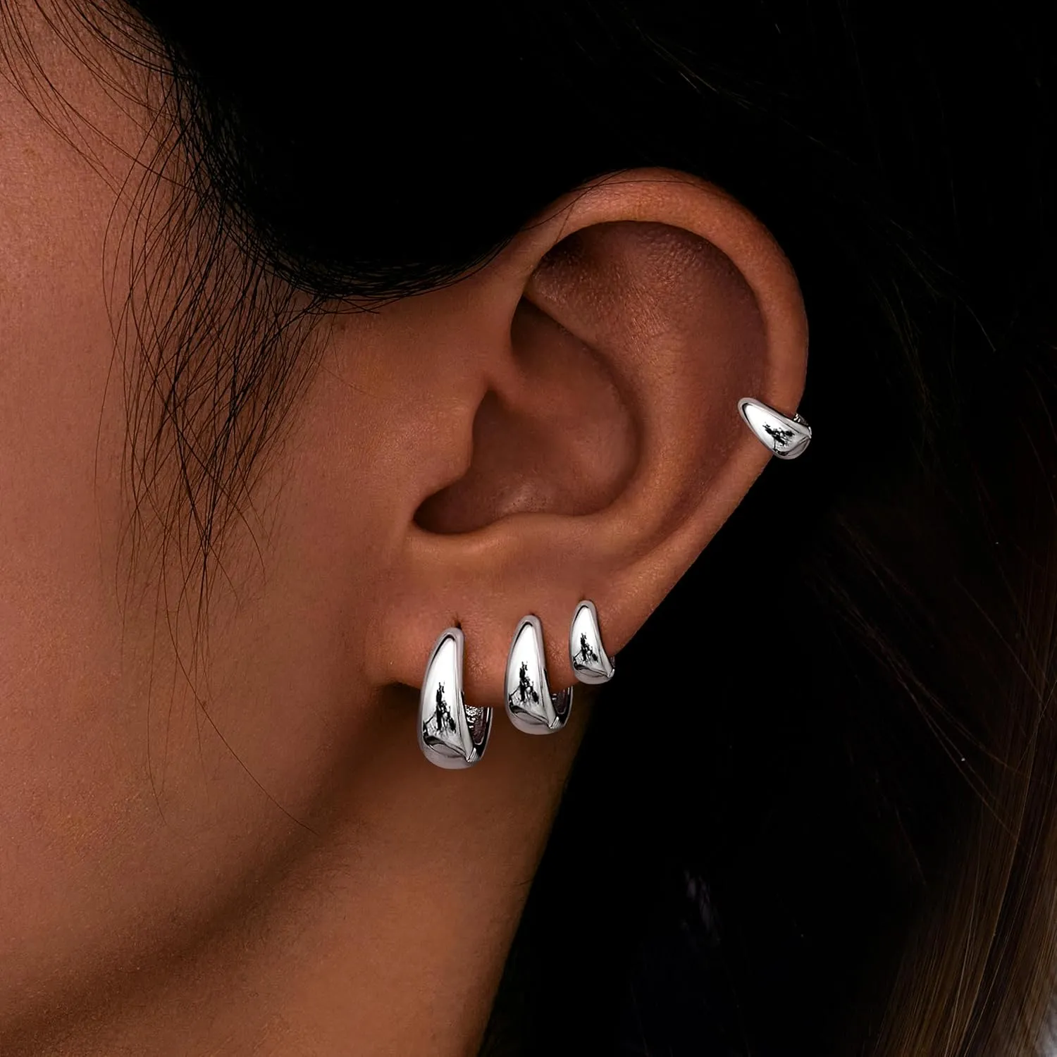 Small Gold Hoop Earrings Set for Women, 14K Gold Plated Chunky Huggie Earrings Stacks for Women Trendy, Dainty Lightweight Thick Stackable Earrings for Women Gift Jewelry