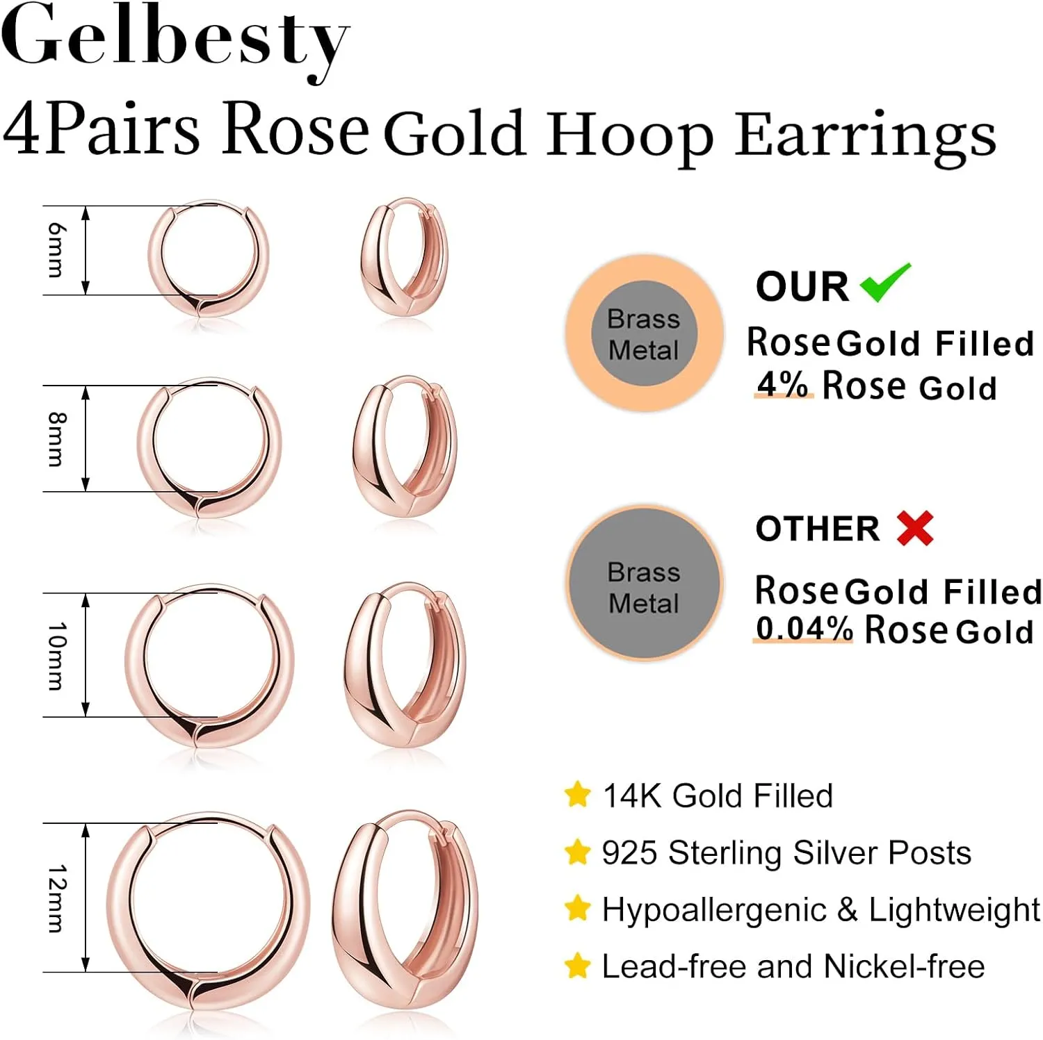 Small Gold Hoop Earrings Set for Women, 14K Gold Plated Chunky Huggie Earrings Stacks for Women Trendy, Dainty Lightweight Thick Stackable Earrings for Women Gift Jewelry