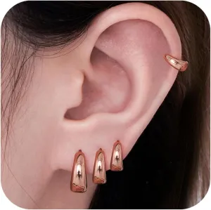 Small Gold Hoop Earrings Set for Women, 14K Gold Plated Chunky Huggie Earrings Stacks for Women Trendy, Dainty Lightweight Thick Stackable Earrings for Women Gift Jewelry