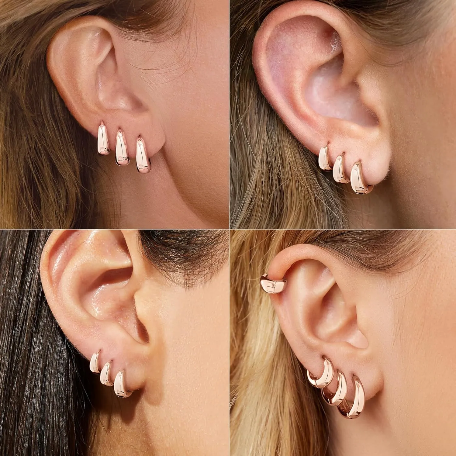 Small Gold Hoop Earrings Set for Women, 14K Gold Plated Chunky Huggie Earrings Stacks for Women Trendy, Dainty Lightweight Thick Stackable Earrings for Women Gift Jewelry
