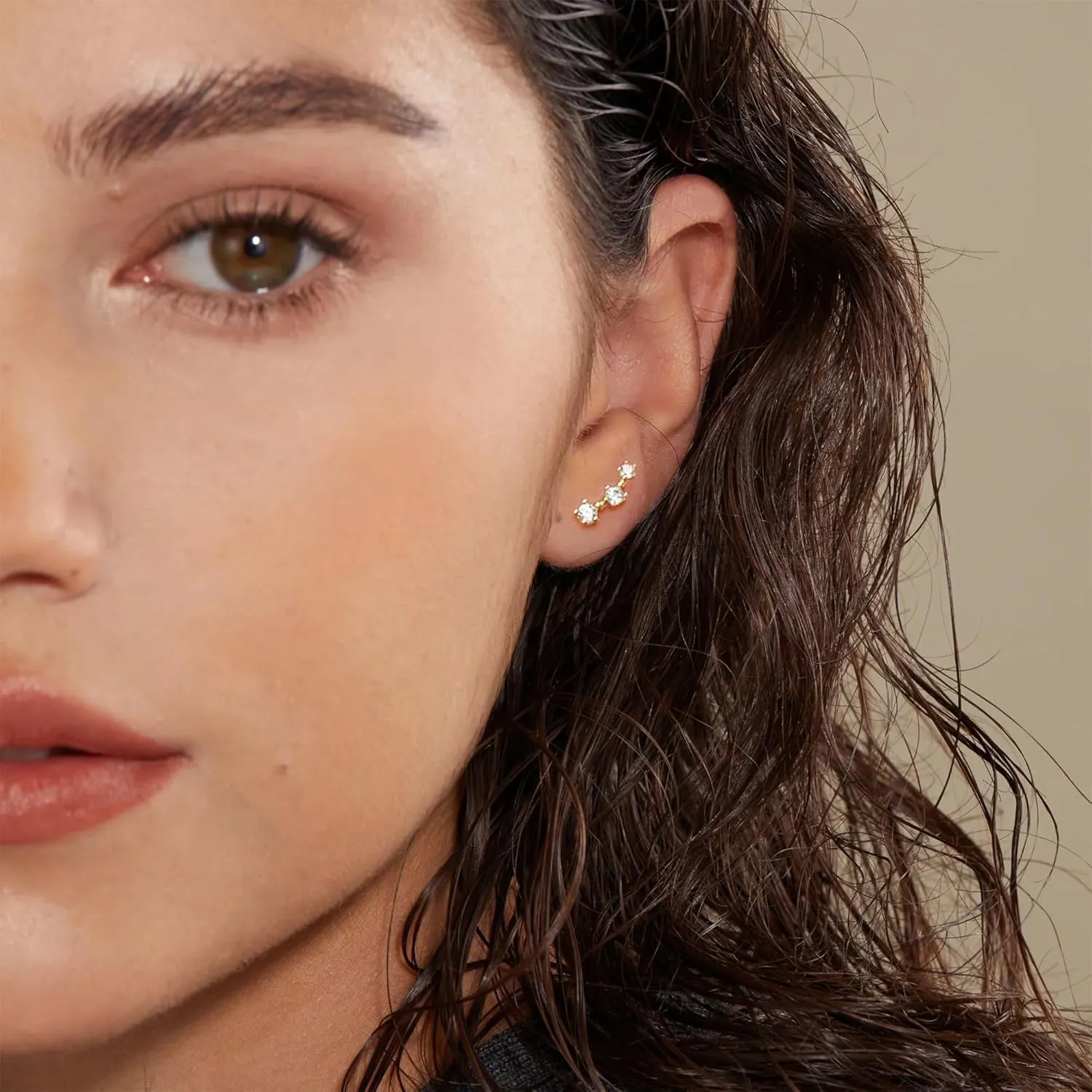 Small Gold Hoops Earrings for Women Trendy Gold Earring Set, 14K Gold Plated Hypoallergenic Huggie Earrings Lightweight Stud Earrings for Women, Twisted CZ Cartilage Earings 4 Pairs
