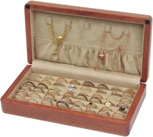 Solid Wood Jewelry Organizer Box Storage for Rings, Earrings, Cufflinks Velvet-Lined Interior Travel-Friendly Handcrafted Jewelry Case Portable Brass Hinges Vintage Gift for Mother's Day