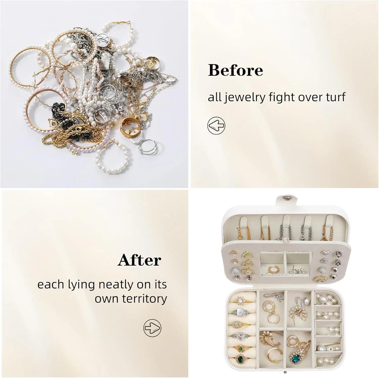 Song Xi Travel Jewelry Box Small Jewelry Case with Mirror, White Jewelry Boxes for Women, Portable Mini Travel Jewelry Organizer for Necklaces, Earrings, Rings, Bracelets Christmas Gift for Women