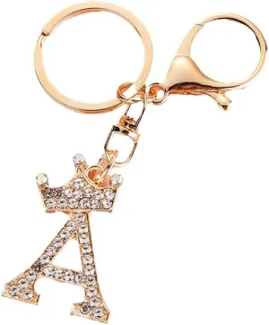 Sparkling Gold Letter A-Z Crown Keychain Imitation Crystal Bag Charms Purse For Handbags