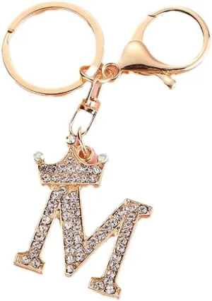 Sparkling Gold Letter A-Z Crown Keychain Imitation Crystal Bag Charms Purse For Handbags