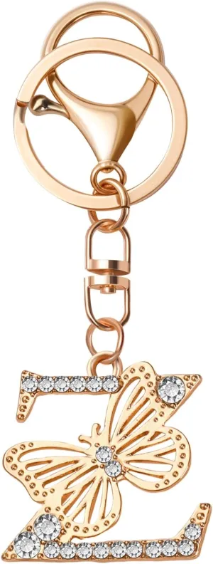 Sparkling Rhinestone Letter Keychain, A-Z Letter Butterfly Keychain, Women's & Girls' Butterfly Keychains