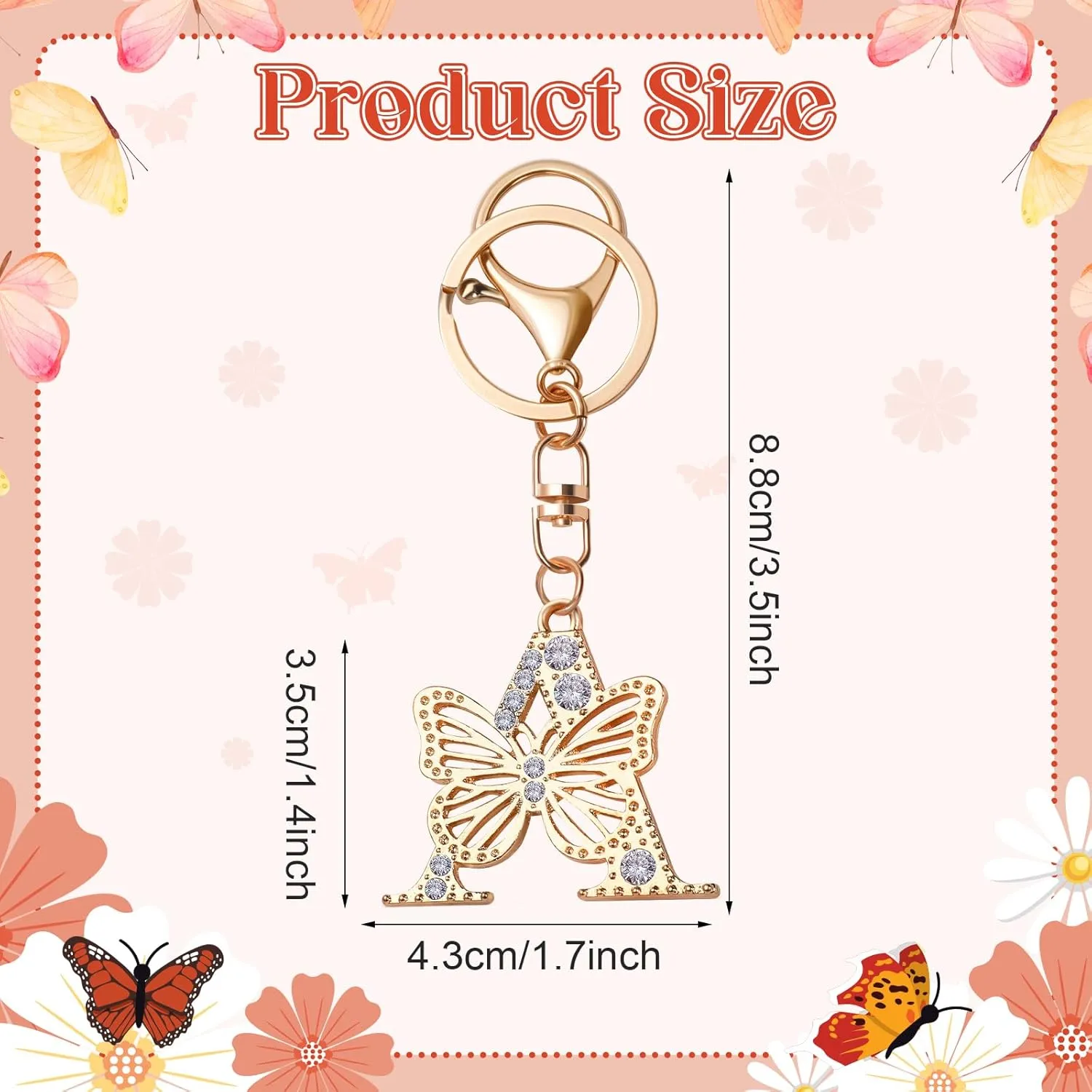 Sparkling Rhinestone Letter Keychain, A-Z Letter Butterfly Keychain, Women's & Girls' Butterfly Keychains
