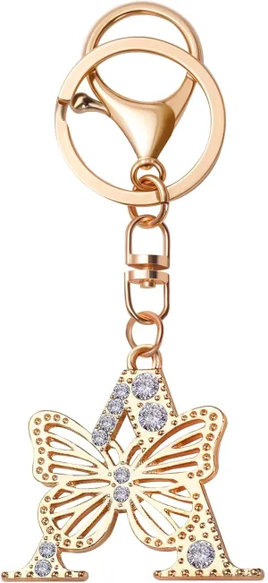 Sparkling Rhinestone Letter Keychain, A-Z Letter Butterfly Keychain, Women's & Girls' Butterfly Keychains