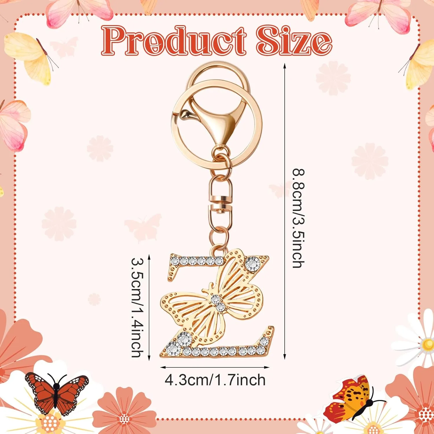 Sparkling Rhinestone Letter Keychain, A-Z Letter Butterfly Keychain, Women's & Girls' Butterfly Keychains