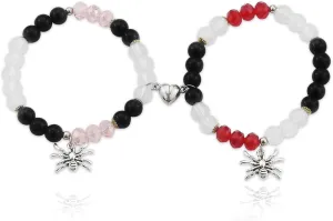 Spider Matching Bracelets for Couples Friendship Bracelet Heart Energy Stone Spider Web Beaded Bracelet Stretch Adjustable Halloween Bracelet Best Friend Bracelet Matching Couples Stuff Wicked Merch