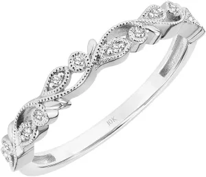 Stackable Rings for Women  Floral Vine Leaf 0.07 Cttw Diamond Wedding Rings for Women; Anniversary or Promise Rings for Her in 10K White Gold or Yellow Gold (I-J Color, I2-I3 Clarity), by Brilliant