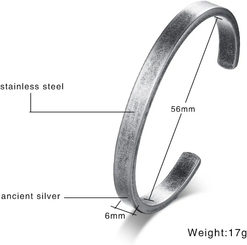 Stainless Steel Antique Retro Reminder Inspiration Message Quote Open Cuff Bangle Bracelets for Men Boy