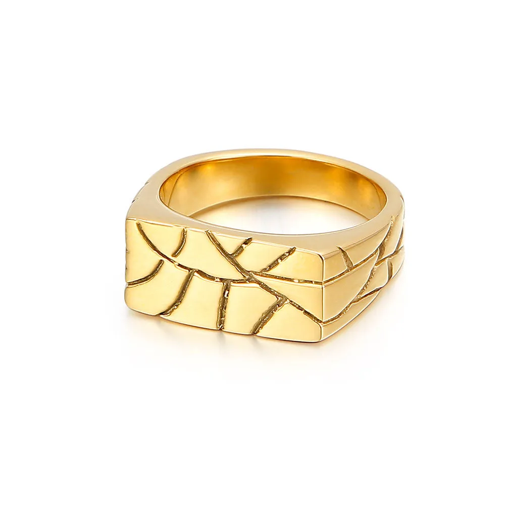 STAINLESS STEEL CRACKED RECTANGULAR SIGNET RING