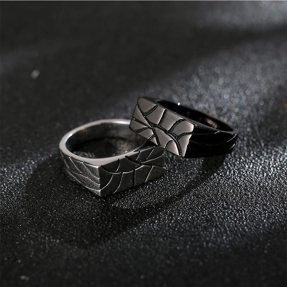 STAINLESS STEEL CRACKED RECTANGULAR SIGNET RING