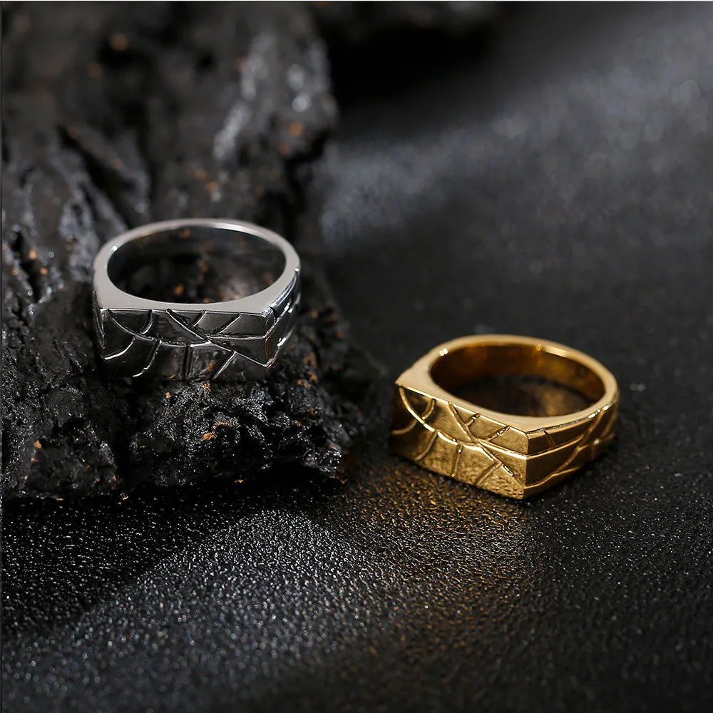 STAINLESS STEEL CRACKED RECTANGULAR SIGNET RING