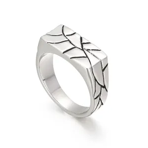 STAINLESS STEEL CRACKED RECTANGULAR SIGNET RING