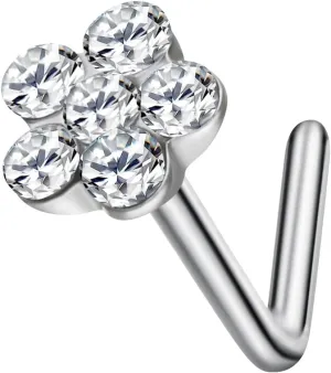 Steel 20G Nose Bone Studs for Women, Set Clear Austrian Gems Hypoallergenic L Shape Nose Piercing Jewelry