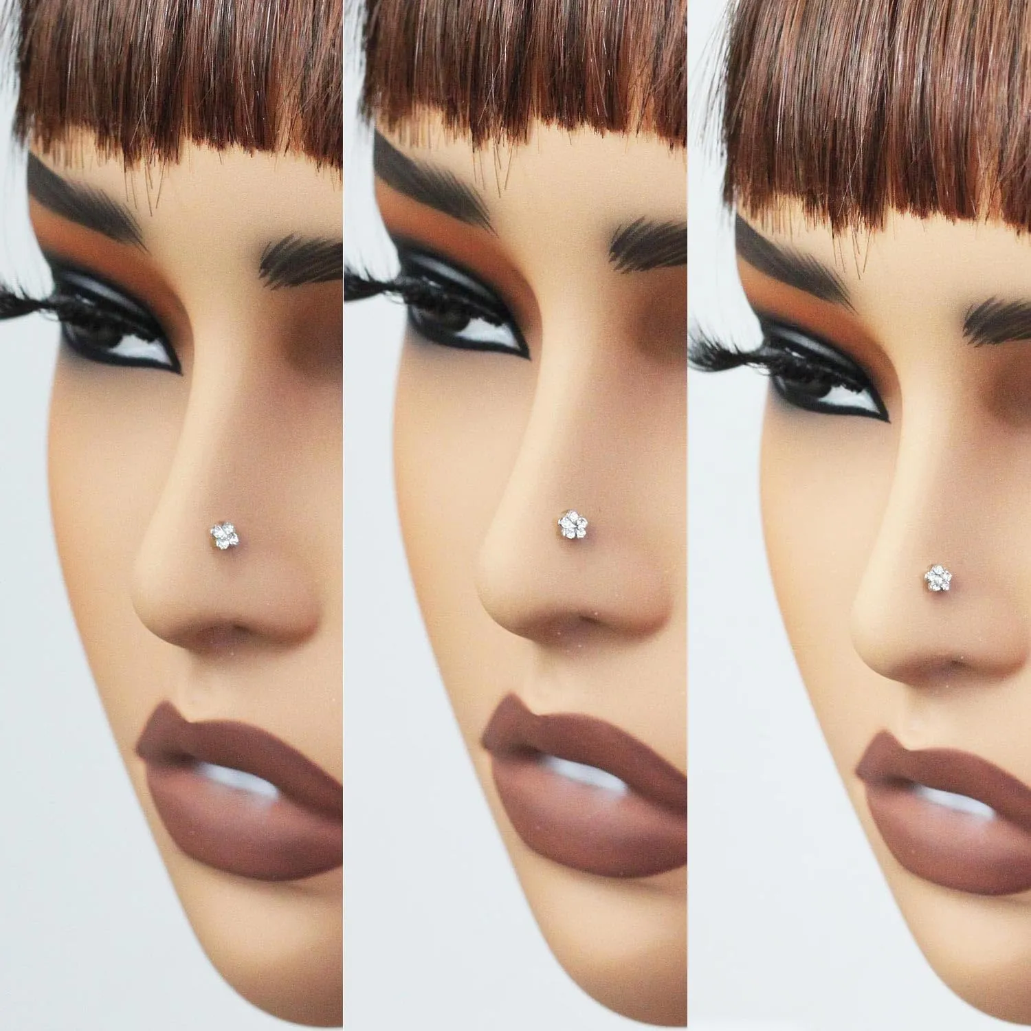Steel 20G Nose Bone Studs for Women, Set Clear Austrian Gems Hypoallergenic L Shape Nose Piercing Jewelry