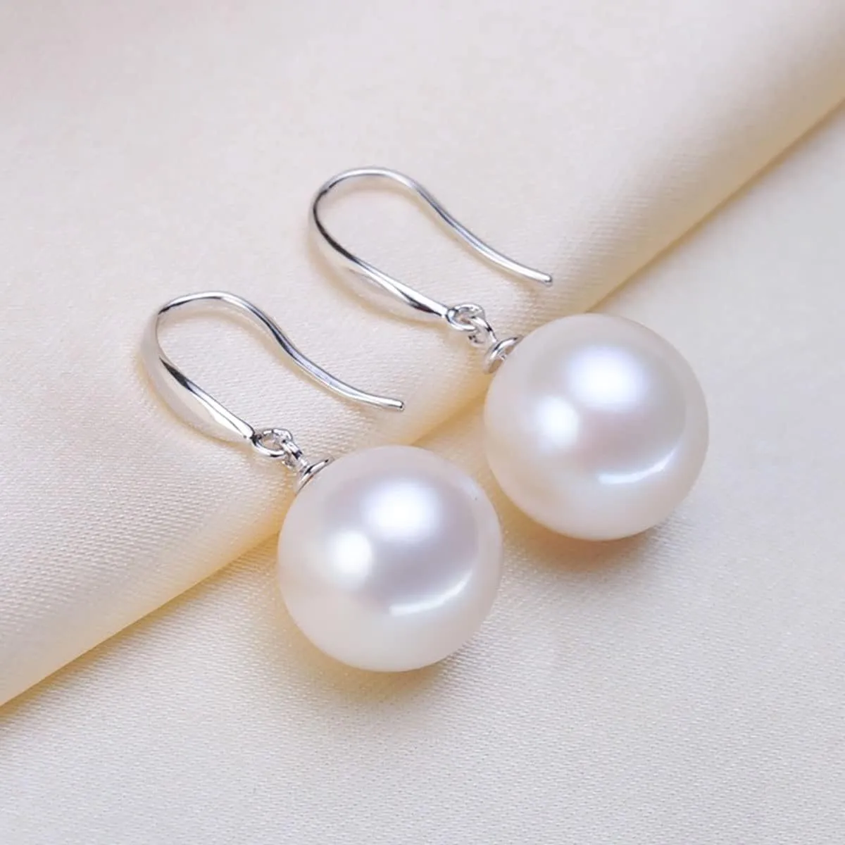 Sterling Silver Big Pearl Earrings for Women Freshwater Cultured Pearls Dangle Drop Earring Jewelry for Women Large Round White Pearl Studs Earrings