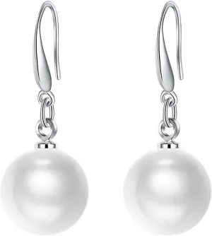 Sterling Silver Big Pearl Earrings for Women Freshwater Cultured Pearls Dangle Drop Earring Jewelry for Women Large Round White Pearl Studs Earrings