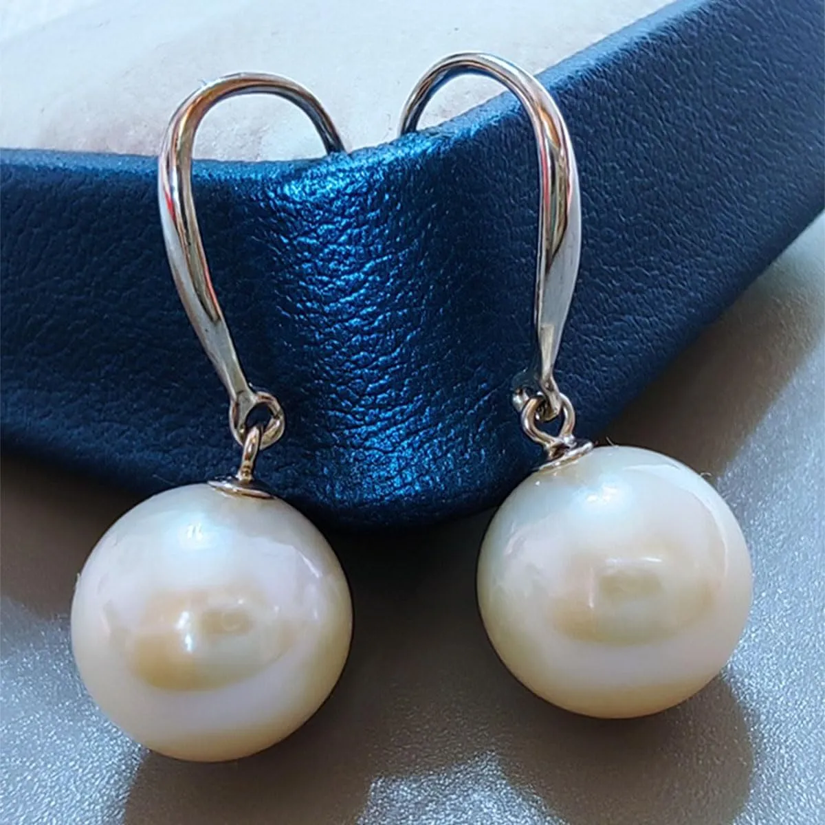 Sterling Silver Big Pearl Earrings for Women Freshwater Cultured Pearls Dangle Drop Earring Jewelry for Women Large Round White Pearl Studs Earrings