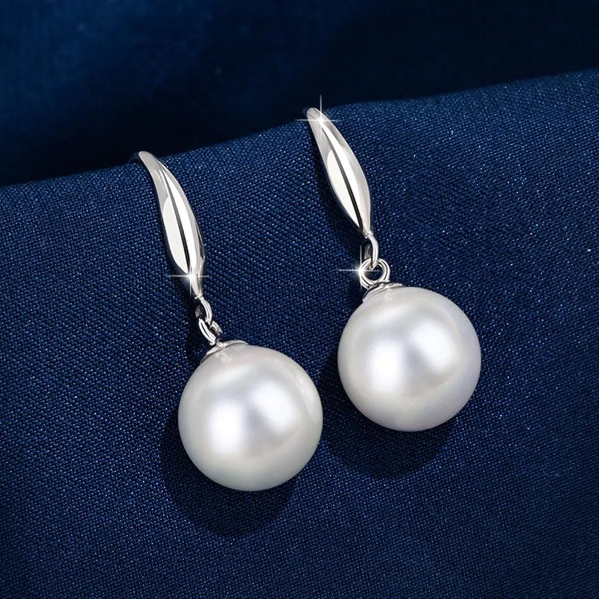 Sterling Silver Big Pearl Earrings for Women Freshwater Cultured Pearls Dangle Drop Earring Jewelry for Women Large Round White Pearl Studs Earrings