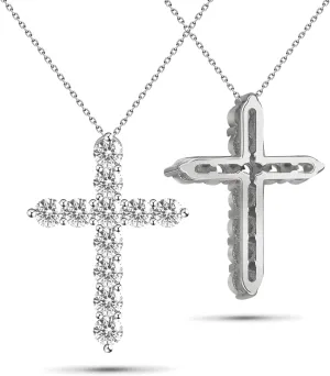 Sterling Silver Cross Necklace for Women, White Gold Plated Faith Pendant, Dainty Diamond Necklace with Adjustable 18 Chain, Elegant Christian Jewelry Gift