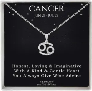 Sterling Silver or 14K Gold Over Sterling Silver Zodiac Necklace Astrology Horoscope Keepsake Card Gift - Choose Star Sign