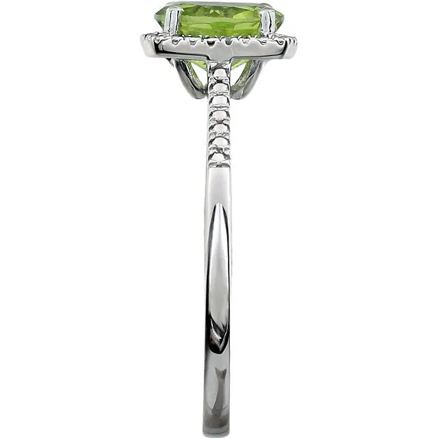 Sterling Silver Peridot & .01 CTW Diamond Halo-Style Ring - Size 8