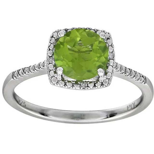 Sterling Silver Peridot & .01 CTW Diamond Halo-Style Ring - Size 8