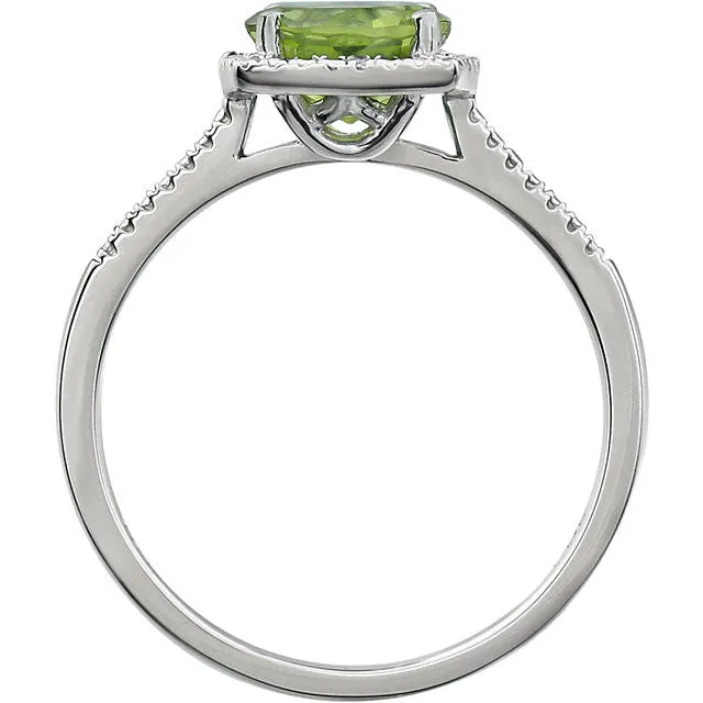 Sterling Silver Peridot & .01 CTW Diamond Halo-Style Ring - Size 8