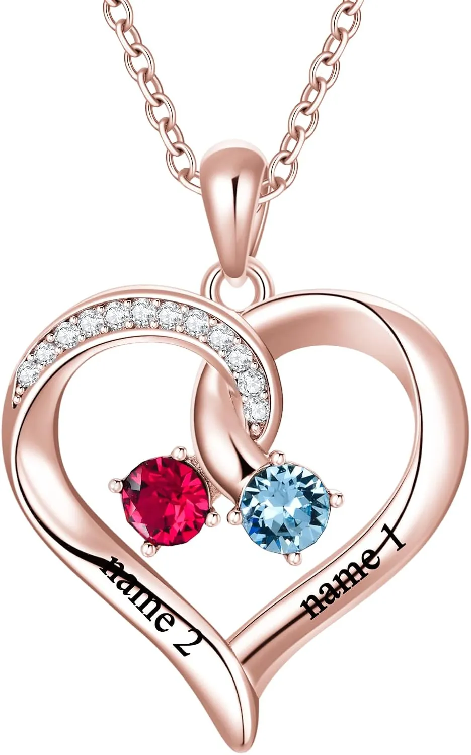 Sterling Silver Personalized Heart Name Necklaces for Women with 2 Birthstones Custom Heart -Shaped Pendant Necklace for Mom Mother's Jewelry Gift for Mother's Day