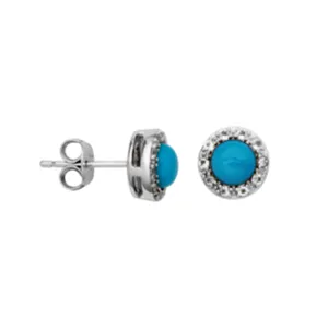 Sterling Silver Sleeping Beauty Turquoise & White Topaz Halo Stud Earrings by Samuel B.