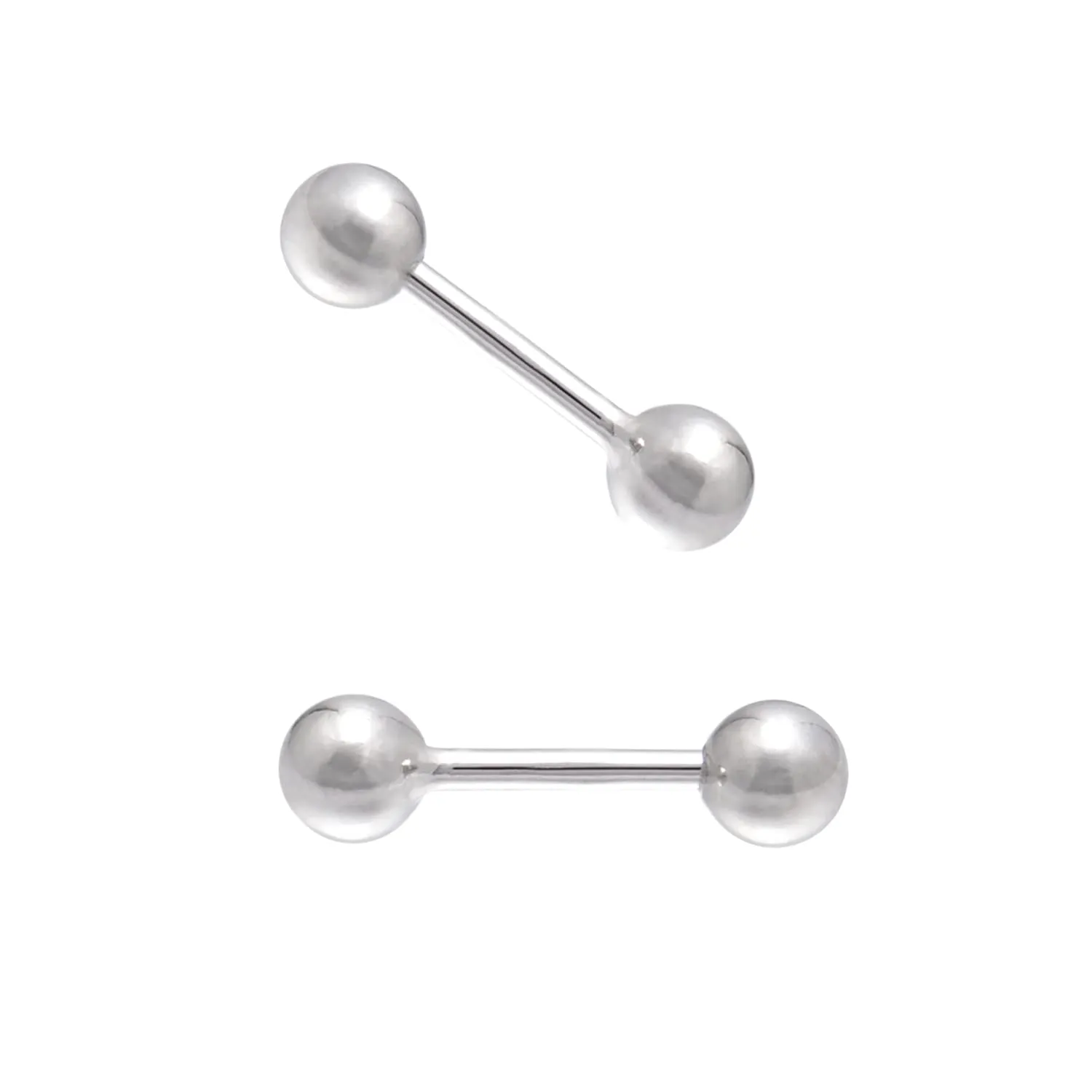 Sterling Silver Straight Barbell Piercing Earrings 3 MM Screw Ball Studs, White Gold Plated