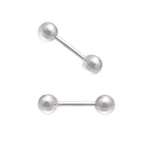 Sterling Silver Straight Barbell Piercing Earrings 3 MM Screw Ball Studs, White Gold Plated