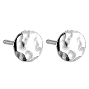 Sterling Silver Tiny Disc Post Stud Piercing Earrings for Cartilage Tragus Helix Multiple Piercing Hypoallergenic Jewelry for Women (7mm | Hammered-Matte)