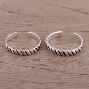 Sterling Silver Toe Rings with Tiger Stripe Design (Pair) - Uncaged | NOVICA